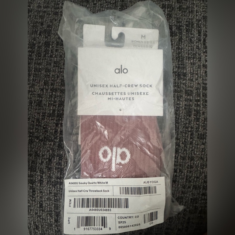 ALO Yoga Smoky Quartz and White Unisex Half-Crew Socks
